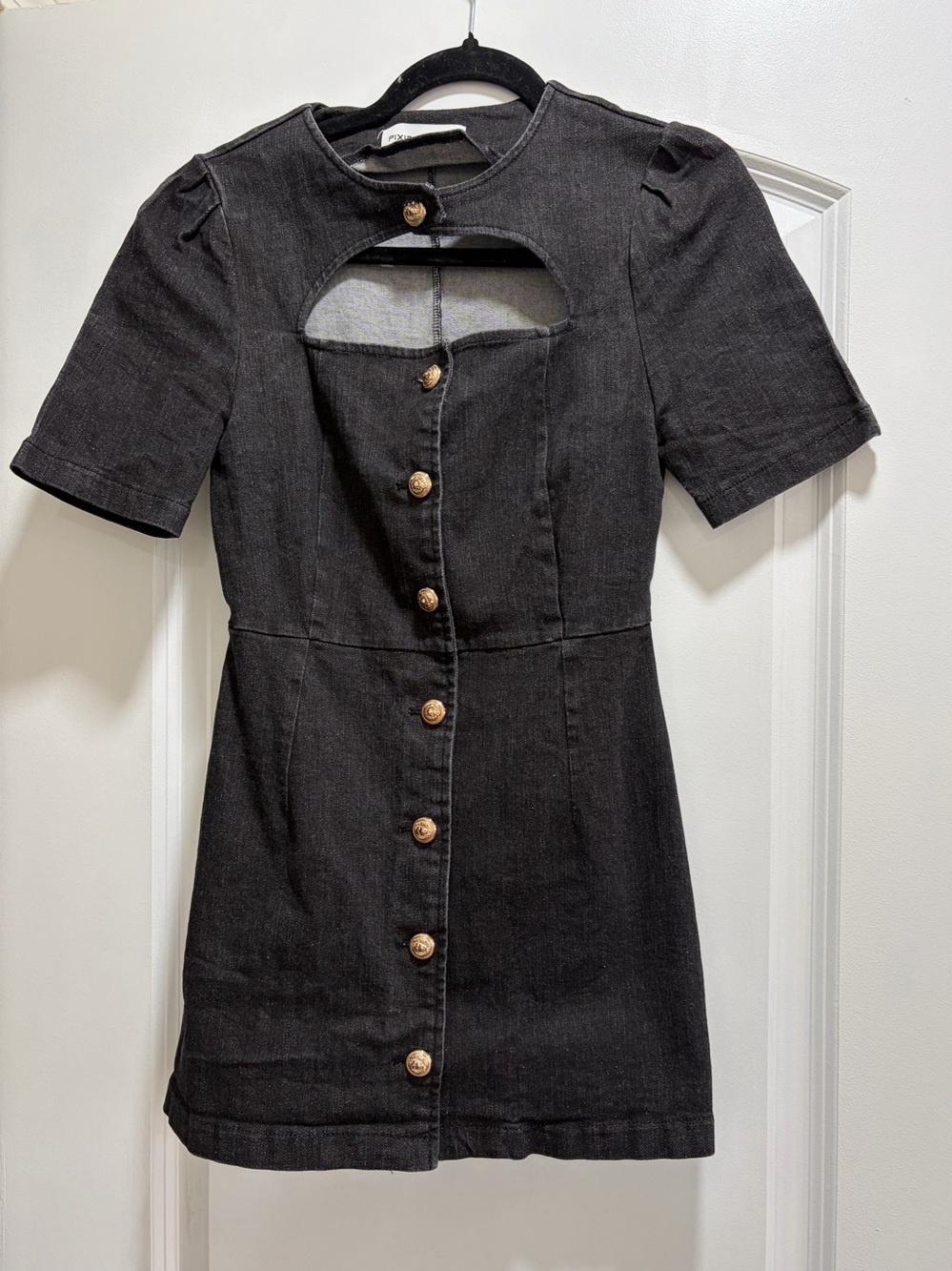 Pixie Market Giovanna Gold Button Denim Cutout Mini Dress Black - Size S